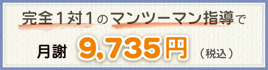 完全1対1のマンツーマン指導で月謝9,735円(税込)